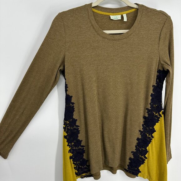 3/$25 Logo by Lori Goldstein Tunic Top XS Asymmetrical Long Sleeve Lace Beige - Picture 4 of 7